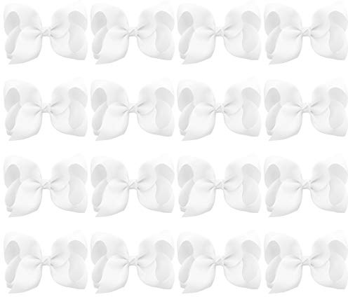 DEEKA 16 PCS 4 Hand-made Hair Bow Grosgrain Ribbon Solid Color Hair Bow Alligator Clips Hair Accessories for Little Teen Toddler Girls -White