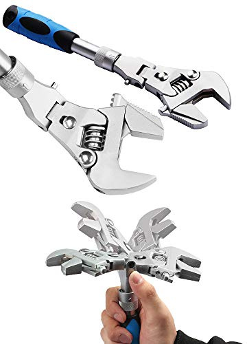 DADEA Flexibler verstellbarer Schraubenschlüssel, 25,4 cm, 5-in-1, klappbarer Rüttelkopf, zur Reparatur von Wasser, Strom, Klimaanlage, Badezimmer, mit 180 Grad drehbarem Kopf