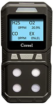 Coreel 4 Gas Monitor, Portable CO, H2S, O2,EX Gas Detector Meter - Ready to Use (Black)