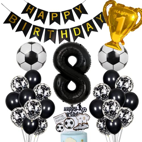 Cnrose Fussball Luftballon 8. Geburtstag Schwarz Helium Ballon 8 Geburtstag Junge Cake Topper Fußball Geburtstagsdeko 8 Jahre Kindergeburtstag Party Deko 8. Geburtstagsdeko Fußball Kuchendeko Fussball