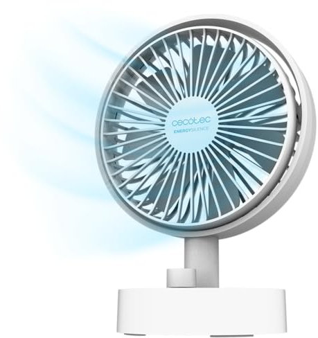 Cecotec - Ventilatore da Tavolo portatile EnergySilence 2000 Portable Desk a batteria 2000mAh, 6 pollici, Regolatore di intensità, Oscillazione automatica, Inclinazione regolabile, Bianco