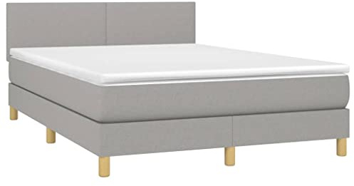 vidaXL Boxspringbett mit Matratze Doppelbett Polsterbett Bett Bettgestell Lattenrost Bettrahmen Hotelbett Schlafzimmerbett Hellgrau 140x200cm Stoff