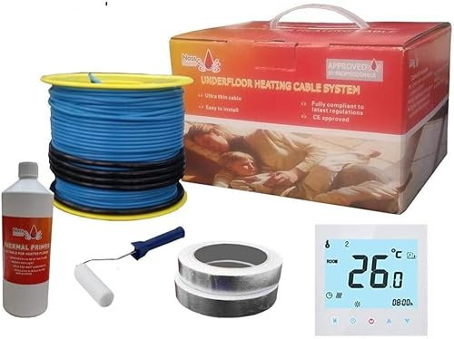 Nassboards Electric Underfloor Heating Cable System 150w – Touch Screen Thermostat & Cable for Under Tiles & Laminate in Conservatory, Bathroom, Safe Insulation – includes Installation Kit