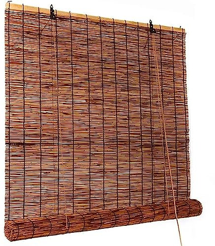 HRXQ Natür Schilf Vorhang Bambus Rollo Raffrollo Sichtschutz Sonnenschutzrollos 50 60 80 90 100 120 140 150 160 180cm Breit Bambus Rollo Jalousine Wetterfest Sonnenschutz Holzrollo Für Terrasse Balkon