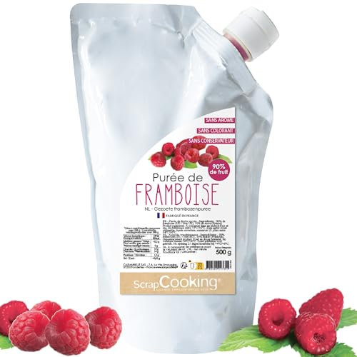 ScrapCooking - Purée de Framboise 500 g - Purée de Fruits pour Pâtisserie - Macarons, Mousses, Gelées, Gâteaux, Ganaches, Nappages, Coulis, Glaces, Smoothies, Cocktails - Fabriqué en France - 4760