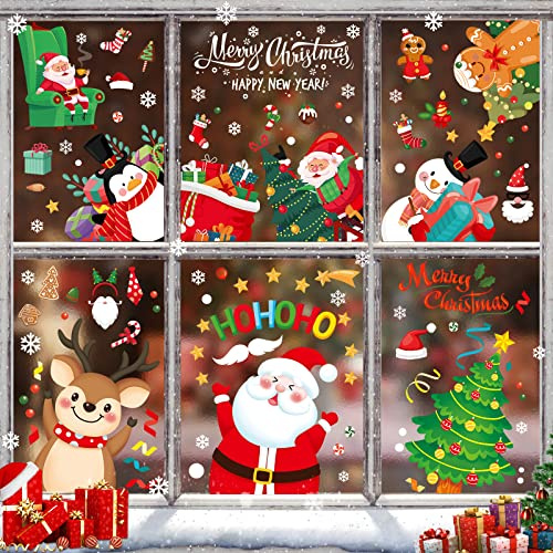Multper 9 Blätter Fensterbilder Weihnachten Selbstklebend, 116 PCS Weihnachtsdeko Fenster Doppelseitig,Wiederverwendbar,Fensterdeko Weihnachten Kinder Winter für Weihnachten Fenster Anzuzeigen