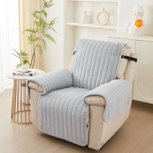 Highdi Sesselschoner für Relaxsessel 1 Sitzer Fernsehsessel Ruhesessel Bezüge, Weich Kunstkaninchenfell Sesselschutz Sesselauflage Universal Plüsch Sesselbezug Lehnenschutz (55x200cm,grau)
