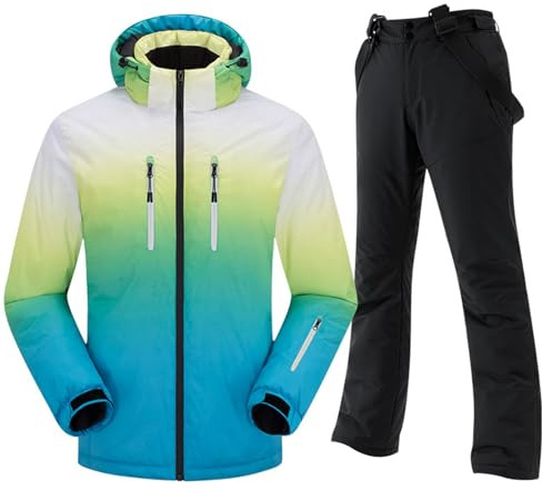 Skianzug Damen, Schneeanzug Damen 2 Teilig Skijacke + Skihose Skianzug Winter Warm Wasserdicht Winddicht Winterjacke mit Kapuze Atmungsaktiv Große Größe Trägern Snowboarden Skisuit