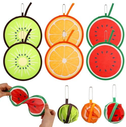Radsocken 6 Pcs Handheld Folding Fans,Fruit Foldable Fan(Green+Orange+Red) | Summer Folding Fan,Portable Beautiful Patterns Display Fans,Round Hand Fan for Home Personal Decoration Party Wedding