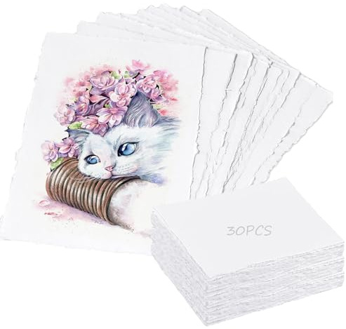 30 Pièces A6 Papier Aquarelle 300g Coton, Parchemin Blanc Vierge Fait à la Main pour Invitations de Mariage, Papier à En-tête, Cartes de Vœux