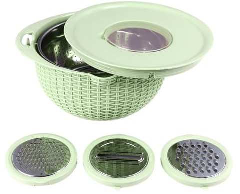 Passoire 4 en 1 avec Bol à Mélanger pour La Cuisine, Passoire à Aliments avec Outils pour Trancher, Passoire Rotative, Essoreuse à Salade, Nettoyeur de Fruits, Nettoyeur de