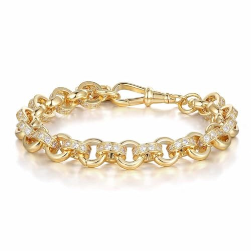THE BLING KING 10mm Gold Plated Alternate Pattern Belcher Bracelet Adjustable 8-9 Inches, 42 Grams Heavyweight, Premium Stones, Albert Clasp