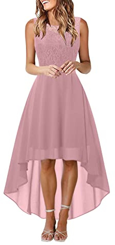 Abendkleid Damen Lang ,Vokuhila Cocktailkleid Damen Elegant,Abendkleider Elegant für Hochzeit Ärmellos Festliche Kleid Spitzen und Chiffon Kleider Unregelmäßiger Saum Brautjungfernkleid Chiffonkleid