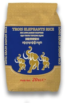 Riz au Jasmin Trois Éléphants de Qualité Supérieure - 20kg | Origine Asie | Saveurs Authentiques | Marque T&T FOODS - L'Unité