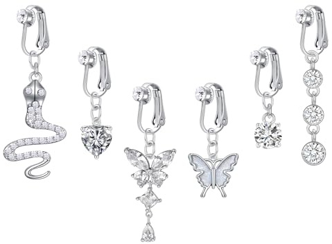 QSKISS Fake Bauchnabelpiercing Clip Auf Bauchnabelpiercing Chirurgenstahl Snap Chirurgenstahl Fake Piercing Bauchnabel Herz Schmetterling Baumeln Nicht Durchbohrt Piercing-Schmuck