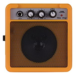 HUIOP 5 W mini gitarrförstärkare högtalare med 3,5 mm och 6,35 mm ingångar 1/4 tums utgång kompatibel med overdrive volymtonjustering