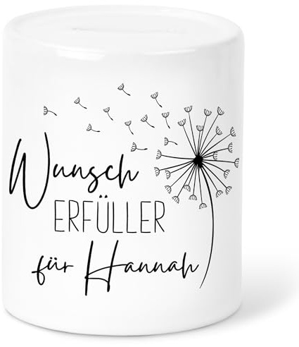 Spardose Traumerfüller personalisiert aus Keramik mit Pusteblume | Personalisiert, hochwertige Keramik, spülmaschinen- & mikrowellengeeignet, Wünscherfüller mit Pusteblume