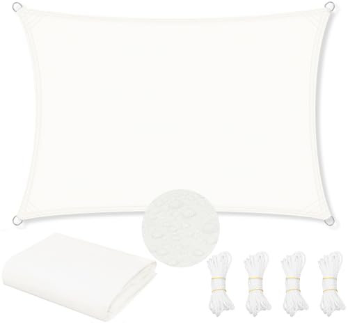 WOLTU Telo Ombreggiante in PES, Poliestere 200 g/m², Vela Ombreggiante Idrorepellente, Telo Parasole per Esterni, Protezione Solare, con Anelli a D e Corde, per Balcone, Pergolato,4x6 m, Crema