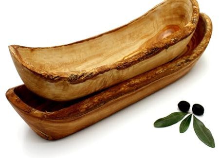 DAGDEG Frutero y pan rústico de madera de olivo, cuenco para baguette, cuenco alargado, cuenco decorativo de madera, cuenco rústico de madera de olivo, aprox. 35 cm, hecho a mano