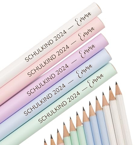 Kidsmood - Personalisierte Bleistifte 1. Klasse aus Holz, Geschenk zur einschulung mädchen und jungen, Ideale Füllung für Schultüte Inhalt, Vorgespitzte Kinder Bleistifte mit Gravur, HB 5er-set