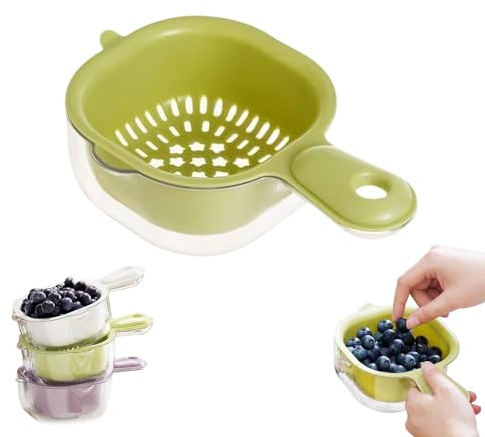 Obstsieb Beerensieb, Küche Zweischichtiger Abtropfkorb, Abnehmbare Sieb mit Langem Griff, Multifunktional Doppellagiger Abtropfkorb für Obst, Gemüse, Beeren, Spaghetti,Salate (Grün)