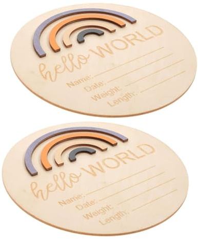 MERRYHAPY 2stücke Geburtsanzeige Schild Aus Holz Rundes Namensschild Für Neugeborene Mit Regenbogen-design Als Fotorequisite Dekoration Im Kinderzimmer