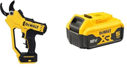 DEWALT DCMPP568N-XJ 18V XR Stainless Steel Pruner, 38 mm Cut Capacity, Rust Resistant, Non-Stick Coated Blades, LED Work Light, Ambidextrous, Modern Style, Multicolored + DEWALT Battery