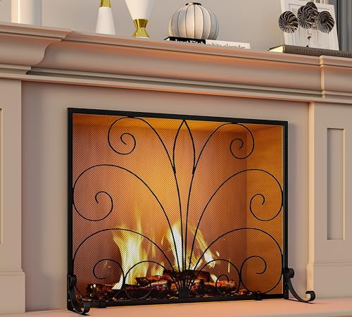 Fire Beauty Kaminschutz, handgefertigtes Schmiedeeisen, flaches Schutzgitter aus Metall, sicherer Funkenschutz, Holzofen-Zubehör (96 cm L x 78 cm B)