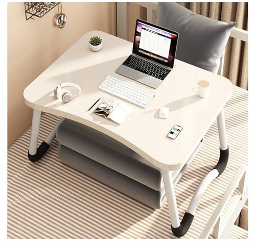 HOFUNTRE Mesa Plegable De Desayuno ，Mesa Plegable for Netbook，Auxiliar for Ordenador Portátil，Diseño De Marco Curvo, Sin Miedo A Golpes, Diseño De Escritorio Ampliado, Más Cómodo(White,60cm/23.6in)