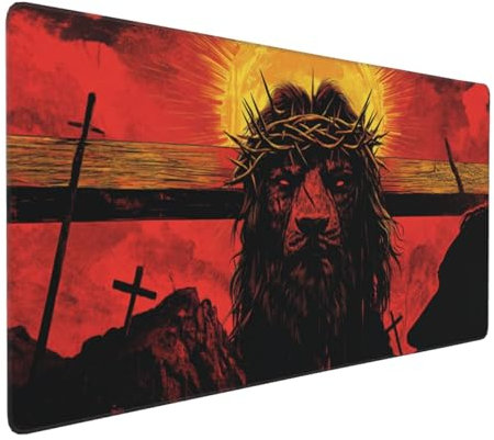 Large Mouse Pad 1200x600x4mm Cross Gaming Mouse Mat Lion XL Mousepad Anti-Fray Stitched Edges with Non-Slip Rubber Base,Ergonomic Mouse Pad Extended Desk Mat,for Home Office Accessories PC,Laptop