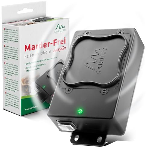 Gardigo® Marderschreck Auto Batteriebetrieben | Ultraschall Marderabwehr | 12-24 kHz | Batterietausch ohne Ausbau | Mobiler Marderschutz für KFZ, Motorraum, Dachboden, Haus | Marder vertreiben