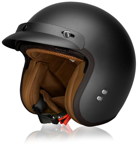 Casque Moto Jet ECE Homologué, Casque Femme Scooter Ouvert Adulte Vintage Visière, Casque Jet Ouvert Scooter (Matt Black, M)