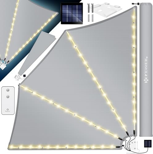KESSER® Ventaglio per balcone con LED, pieghevole, con supporto da parete, 140 x 140 cm, protezione da sguardi indiscreti, protezione dal vento, per balcone, tenda da sole laterale, resistente alle