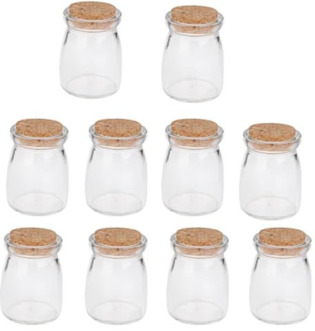 getuse Runde Mini-Vorratsdosen aus Glas mit Korken, Borosilikatglasflaschen für Süßigkeiten, Potpourri und Dekoration, 7,6 x 5,2 cm, 10 Stück