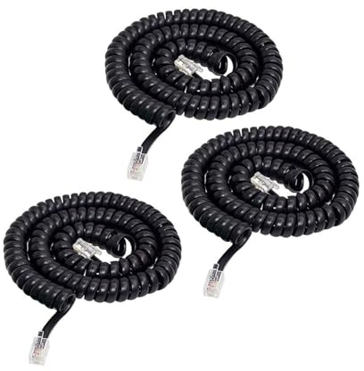 MZMSBAO Telephone Handset Cable Landline Phone Handset Cable for Family Telephone Accessory- Black (Black:3pcs+13Ft Uncoiled)