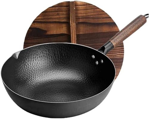 Sartén de hierro tradicional de acero al carbono de 32 cm, antiadherente, para cocina, woks, sartenes, para todas las estufas (M)