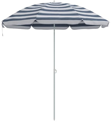 vidaXL Beach Parasol Blue and white 161 x 193 cm Polyester, Garden and Terrace, Modern, Round, Lightweight Beach Parasol, UV-Resistant Materials, Outdoor Umbrella for Sun Shade