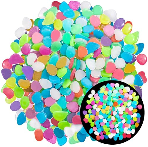 Lot de 500 galets lumineux colorés qui brillent dans le noir pour décoration d'allées de jardin, d'aquarium (multicolore)