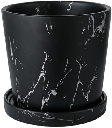 VANZACK Pot De Fleurs en Marbre Noir Petit Pot Décoratif en Céramique pour Plantes Dintérieur