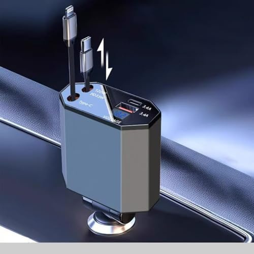 VELOGK Rétractable Chargeur Voiture USB C, 4 en 1 100W Max [PD 3.0] [Charge Rapide 4 Ports],Prise Allume Cigare 12V PD33W&QC3.0, Câbles Doubles 80cm Adaptateur Allume Cigare pour iPhone/Galaxy/iPad