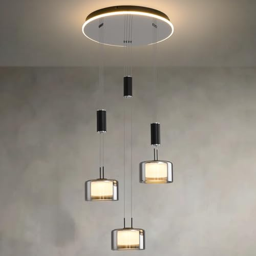 PIOUTNF Modern Led Pendelleuchte Glas, Hängelampe Esstisch mit 3 Flammig, Esstischlampe mit Fernbedienung, Esszimmerlampe Dimmbar, Höhenverstellbar küchenlampe für Kücheninsel Esszimmer Wohnzimmer