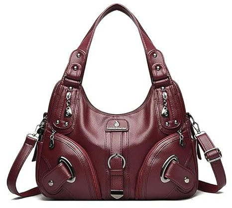 Coolives Damen Schultergurt Tasche Damenhandtasche Handtasche Umhängetasche Henkeltasche Hobo Schultertasche aus PU-Leder Taschen Damentasche für Frauen Mutter Rot