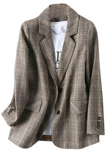 JYHBHMZG Blazer femme printemps style britannique ample style coréen décontracté simple boutonnage à carreaux, Plaid, M