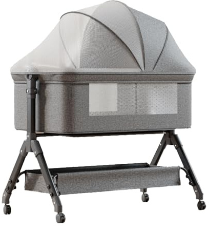 Veitoalioy Culla Neonato Next to Me, Culla Neonato Fianco Letto, Viene fornito con un grande cesto di stoccaggio e tavolo pannolino, Co-sleeping con Materasso (X3 Grey)