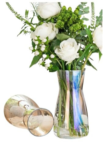 LoveFirst 2 Jarrones De Cristal Ámbar, 20CM de Alto Florero de Vidrio Cristal para Decoración de Mesa, Jarrón Decorativo para Hierba de la Pampa, Tulipanes, Orquídeas, Rosas, Flores Secas