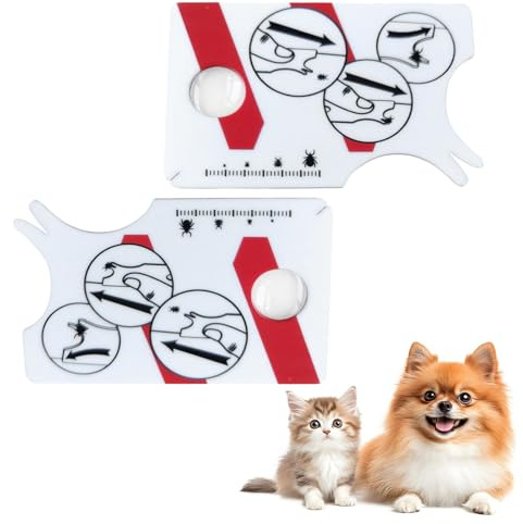 Tick Card with Magnifying Glass, Pack of 2 Tick Cards for Dogs, Cats, Tick Cards with Magnifying Glass, Compact and Portable, Easy to Use, Quick Cleaning of Ticks, Tick Cards for People, Children