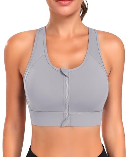 JoyGirl Zip Front Sports Bra for Women High Impact Gym Bra (Purple,S)