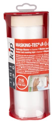 Kip Dispensador de cinta y cortina precargado con tela de caída para pintores, película de enmascaramiento de 2700 mm x 33 m, cinta adhesiva con lámina de plástico, cortina para pulverizar, cubrir