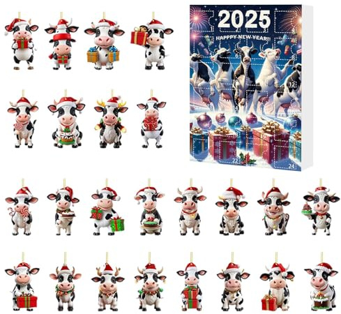 Rukjmqi Calendario de Adviento de vaca lechera 2025, 2D acrílico vaca lechera, adornos navideños, colgante de 24 días de vaca lechera, calendario de cuenta regresiva para puerta de pared, decoración