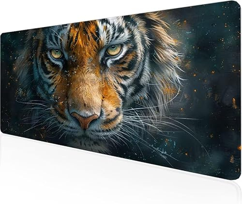 Musmatta grå spelmusmatta tiger stor skrivbordsmatta 600 x 400 x 3 mm, arbete från hem väsentligheter halkfri gummibas specialstruktur vattentålig yta slitstark för kontor PC, bärbar dator Y1-853